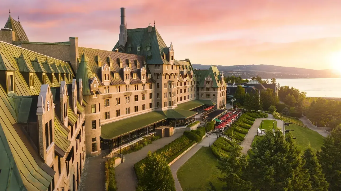 Grand historic hotel wing and grounds